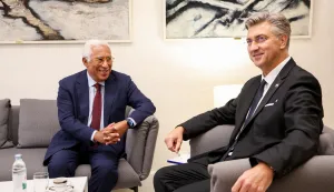 02.09.2025., Zagreb - Predsjednik Vlade Andrej Plenkovic i predsjednik Europskog vijeca Antonio Costa sastali su se u Banskim dvorima. Photo: Matija Habljak/PIXSELL