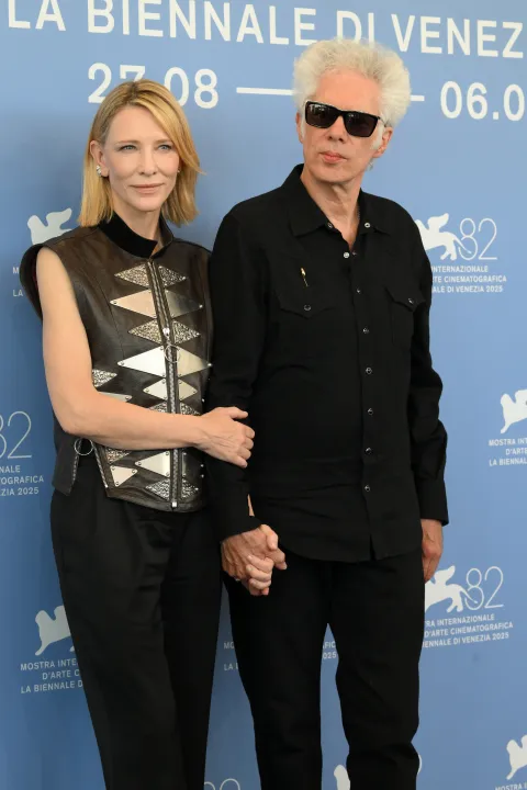 Australian actress Cate Blanchett and American director and screenwriter Jim Jarmusch at the 82 Venice International Film Festival 2025. Father Mother Sister Brother Photocall. Venice (Italy), August 31th, 2025 (Photo by Marilla Sicilia/Mondadori Portfolio/Sipa USA) Photo: Mondadori Portfolio/SIPA USA