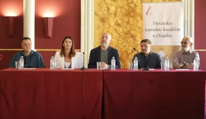 Osijek, 04. 09. 2025., HNK, Slavonski KaFe, 4. Slavonski KaFe, press, konferencija za medije, Tomislav Pintarić, Valentina Neferović, Vladimir Ham, Vladimir Andrić, Ivica Lučić SNIMIO BRUNO JOBST
