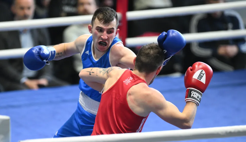 26.02.2023., Zagreb - Zagrebacki boksacki centar na Velesajmu, finale prvenstva Hrvatske u boksu. Light Welter (63,5kg) Matteo Komadina, Filip Poturovic. Photo: Davor Puklavec/PIXSELL