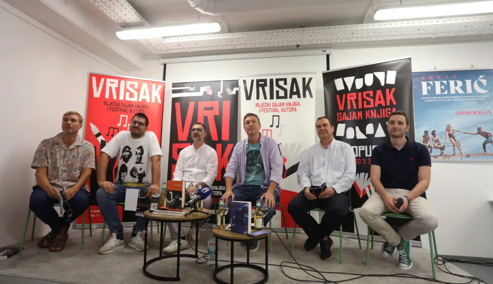 04.09.2025., Rijeka - Konferenija za novinare u V.B.Z.-ovoj knjizari na kojoj je najavljen VRISAK - rijecki sajam knjiga i festival autora. Fersival su najavili: Ivan Sarar, Petar Skarpa, Drago Glamuzina, Vedran Benic, Enea Dessardo i Niko Cvjetkovic. Photo: Goran Kovacic/PIXSELL