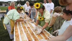 06.09.2025., Ozalj - U Jaskovu, selu strudle oborili su GUINNESS WORLD RECORD za najduzu strudlu na svijetu s duzinom od 3136 metara odnosno 8940 komada. Za pripremu strudle potrosili su 1,8 tona brasna, 1,8 tona jabuka, 30 kg vanilin secera, 30 kg cimeta, 230 litara ulja i 400 kilograma secera. Strudle je peklo pet gospoda koja su ju danima mijesile. Stkinja za GUINNESS WORLD RECORD bila je Paulina Sapinska koja je organizatorima dodijelila certifikat. Photo: Kristina Stedul Fabac/PIXSELL