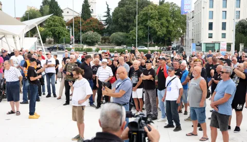 07.09.2025., Sibenik --Na Poljani je odrzan braniteljski 'Prosvjedni skup protiv financiranja FALIS-a i svih ostalih protuhrvatskih dogadjanja' Photo: Dusko Jaramaz/PIXSELL