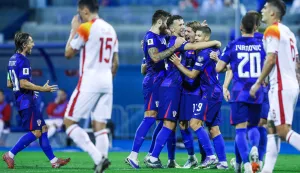 08.09.2025., stadion Maksimir, Zagreb - Kvalifikacije za FIFA Svjetsko nogometno prvenstvo 2026., skupina L, Hrvatska - Crna Gora. Nogometsi Hrvatske slave pogodak Kristijana Jakica za vodstvo 1:0. Duje Caleta Car, Ivan Perisic, Kristijan Jakic, Andrej Kramaric Photo: Slavko Midzor/PIXSELL