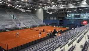 Osijek, 08. 09. 2025, SD Gradski vrt, press konferencija Hrvatske teniske reprezentacje uoči Davis Cup meča Hrvatska - Francuska. Dvorana je spremna.snimio GOJKO MIITĆ