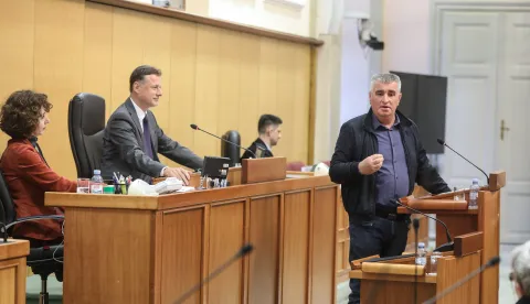 13.04.2023., Zagreb - Nastavljena 16. sjednica Hrvatskog sabora. predsjednik Sabora Gordan Jandrokovic, Miro Bulj Photo: Robert Anic/PIXSELL