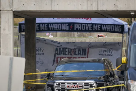 epa12368596 Police line tapes off the scene following the shooting of Charlie Kirk, the CEO and co-founder of the conservative youth organization Turning Point USA, at Utah Valley University in Orem, Utah, USA, 10 September 2025. Kirk was shot at an event he was hosting at Utah Valley University and was removed from the premises by his security team. He later died in the hospital. EPA/MARIELLE SCOTT