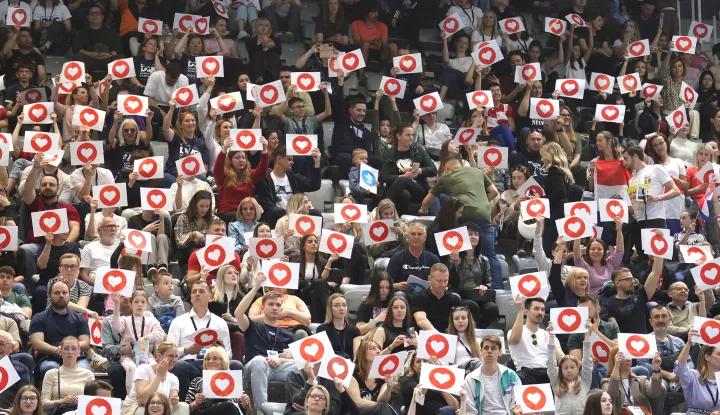 Osijek, 13. 04. 2025., Dvorana Gradski vrt, DOBRO World Cup, DOBRO World Cup 2025, finale, finale nedjelja, preskok, navijačiSNIMIO BRUNO JOBST