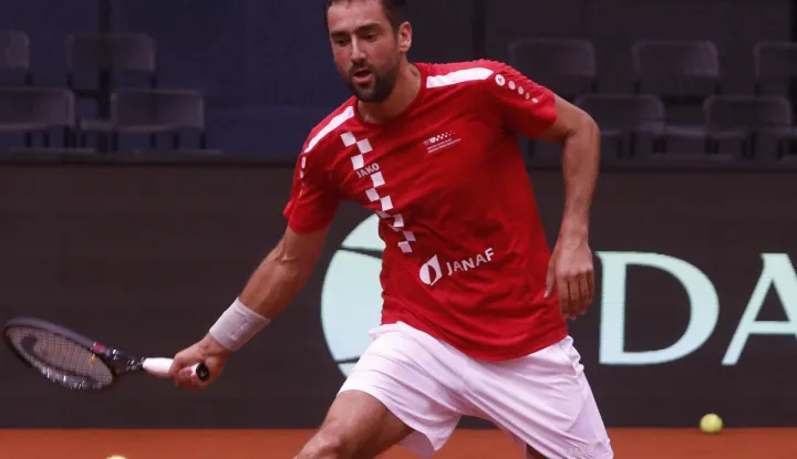 Osijek, 07.09.2025. - Uoči drugog kola kvalifikacija za odlazak na završni turnir Davis Cupa protiv Francuske u Osijeku 12. i 13. rujna Davis cup reprezentativci Hrvatske odradili su prvi trening. Na fotografiji Marin Čilić. foto HINA/ HTS/ Mario ĆUŽIĆ/ ml