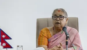 epa12375464 Nepal's new Interim Prime Minister Sushila Karki attends a briefing meeting with the Nepalese government's secretariats and security heads during her first day at the prime minister's office in Kathmandu, Nepal, 14 September 2025. Former Chief Justice Sushila Karki became Nepal's first female prime minister following a consensus between Gen-Z protesters, the president, and the army. EPA/NARENDRA SHRESTHA