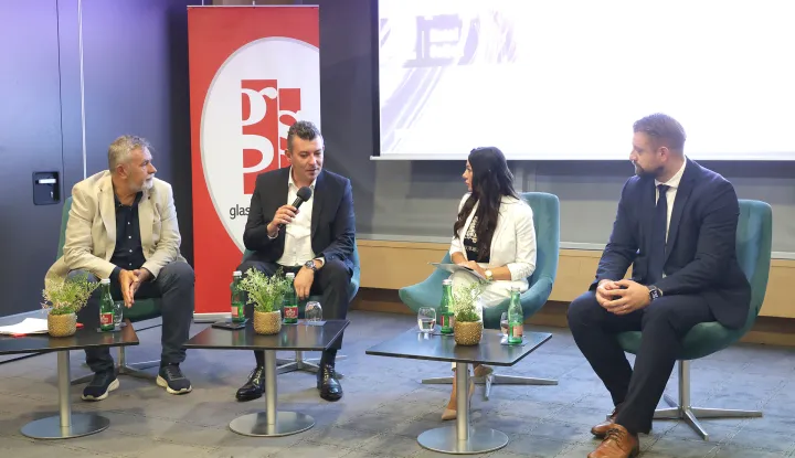 Osijek, 16. 09. 2025., Hotel Osijek; konferencija; Hrvatska u pokretu; panel rasprava; panel, Zoran &Scaron;korić; Damir &Scaron;o&scaron;tarić; Tatjana Turalija; Luka ĆirkoSNIMIO BRUNO JOBST