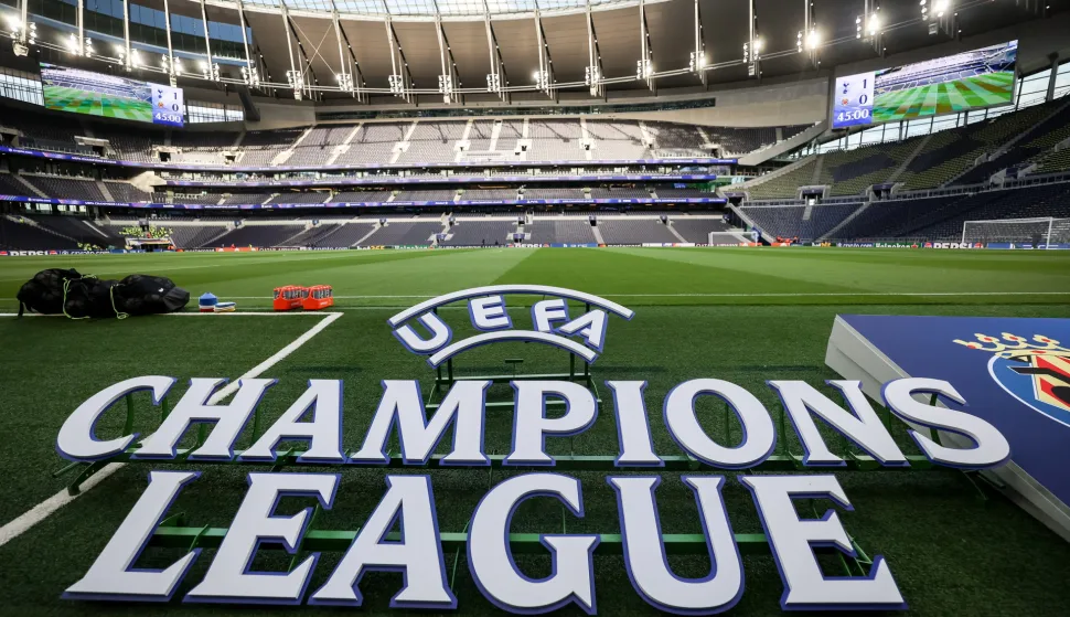 epa12382901 UEFA Champions League signage inside the Tottenham Spurs Stadium prior to the UEFA Champions League league phase match between Tottenham Hotspur and Villarreal CF in London, Britain, 16 September 2025. EPA/ANDY RAIN