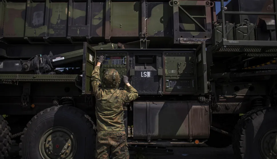 epa09937887 A German soldier works during presentation of how it works at the launching station of NATO's Patriot missile air defense system operated by German army unit Flugabwehrraketengruppe 26 (Air Defense Artillerie) placed at Sliac airbase in Sliac, central Slovakia, 10 May 2022. A Dutch-German air and missile defence forces deployed Patriot system in spring 2022 to reinforce defence capabilities on Eastern NATO border following Russia's military invasion in Ukraine, as mainly military mission is protection of Sliac air base and additional assets. NATO multinational air missile defence task force Slovakia operate on the site with 240 German soldiers and with 130 Dutch soldiers. EPA/MARTIN DIVISEK