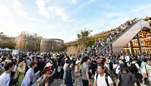 Visitors pack the World Exposition site in Osaka on Sept. 14, 2025. The Japan Association for the 2025 World Exposition said more than 200 thousand people per day visited the expo between Sept. 12 to 14, as its Oct. 13 closure approaches. (Kyodo) ==Kyodo Photo via Newscom