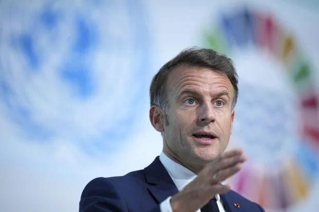 epa12166240 France's President Emmanuel Macron gestures as he speaks during the presentation of the European Pact for the Oceans at the third UN Ocean Conference, in Nice, France, 09 June 2025. EPA/LAURENT CIPRIANI/POOL MAXPPP OUT