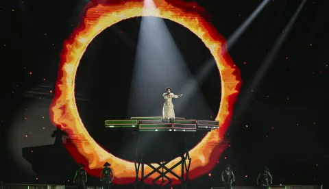 epa12393939 Duc Phuc of Vietnam performs during the music contest Intervision in Moscow, Russia, 20 September 2025. The international music contest Intervision was revived by Russia after its suspension from the Eurovision Song Contest. Performers from 23 countries, including the United States, will perform at the Intervision. EPA/YURI KOCHETKOV