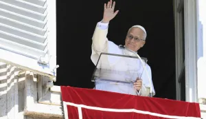 epa12395037 A handout picture, provided by Vatican Media Press Office, shows Pope Leo XIV during the Angelus in St. Peter's Square; Vatican City, September 21, 2025. EPA/VATICAN MEDIA HANDOUT HANDOUT EDITORIAL USE ONLY/NO SALES