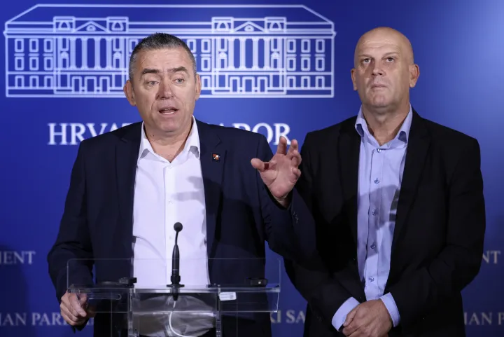 Zagreb, 24.09.2025 - Konferencija za medije Kluba zastupnika Domovinskog pokreta na kojoj su Stipo Mlinarić i Ivica Kukavica govorili o svinjskoj kugi Baranji.foto HINA/ Damir SENČAR/ ds