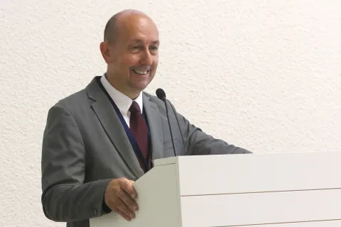 Osijek,25. 09. 2025, Fakultet agrobiotehničkih znaosti Osijek, FAZOS. Međunarodni simpozij, Kopački rit, jučer, danas, sutra. Ivo Ba&scaron;ić, ravnatelj PP Kopački rit.snimio GOJKO MITIĆ