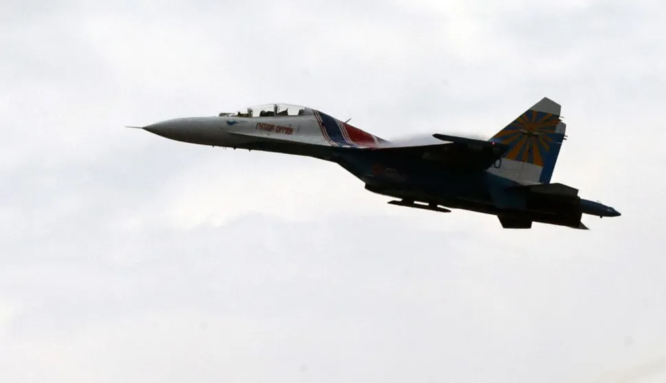 epa07143335 (FILE) - A Russian Su-27 combat aircraft performs during the International Maritime Defence Show in St. Petersburg, Russia, 07 July 2013 (reissued 05 November 2018). According to reports, the US Navy accuses Russia of an 'irresponsible' and 'unsafe' interception of one of its EP-3E Aries aircraft over the Black Sea. EPA/ANATOLY MALTSEV