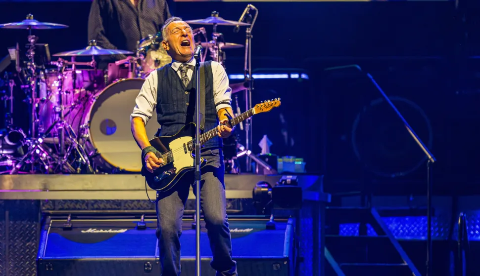 epa11480397 US musician Bruce Springsteen and the E Street Band perform during a concert at Strawberry Arena (formerly Friends Arena) in Stockholm, Sweden, 15 July 2024. EPA/Magnus Lejhall SWEDEN OUT