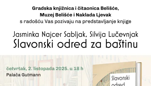 BELIŠĆE - Gradska knjižnica i čitaonica i Muzej Belišće najavljuju predstavljanje knjige "Slavonski odred za baštinu" u četvrtak, 2. listopada, u 18 sati u palači Gutmann. rujan 2025.
