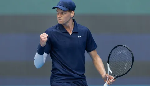 epaselect epa12416174 Jannik Sinner of Italy reacts during a match against Alex de Minaur of Australia at the China Open tennis tournament in Beijing, China, 30 September 2025. EPA/JESSICA LEE