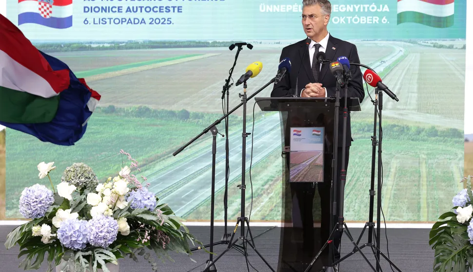 Sudaraž, 06. 10. 2025., Sudaraž, A5, A5 autocesta, 5C koridor, obilježavanje, završetak izgradnje koridora 5C, Andrej PlenkovićSNIMIO BRUNO JOBST