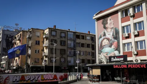 One of more than 200 murals painted during the ten editions of the international Mural Fest in Ferizaj, Kosovo, September 19, 2025. The local and international artists are transforming dull, gray walls, once relics of the communist past, into vibrant murals that bring stories, memories, and dreams to life, while also attracting cultural tourism. REUTERS/Valdrin Xhemaj NO RESALES. NO ARCHIVES Photo: VALDRIN XHEMAJ/REUTERS