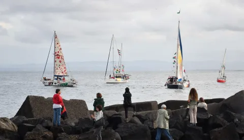 epa12410895 A flotilla of boats leaves the port of San Giovanni Li Cuti in Catania, Sicily, southern Italy, 27 September 2025. The Freedom Flotilla Coalition (FFC) and Thousand Madleens to Gaza (TMTG) announced the launch of a flotilla to Gaza of 10 boats from Catania, with dozens on board. EPA/ORIETTA SCARDINO