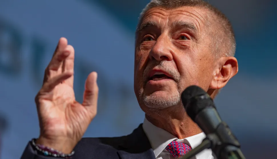 epa12430771 Andrej Babis (C), leader of the ANO (YES) movement, delivers a speech at the ANO movement election event in Prague, Czech Republic, 04 October 2025. Babis and his ANO party are projected to win the most votes in the Czech parliamentary elections. Over eight million people were eligible to elect a new parliament on 03 and 04 October 2025. EPA/MARTIN DIVISEK