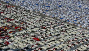 epa12379482 Bags containing pills of drugs, a substance of Captagon, are displayed on the floor at the headquarters of the Information Branch in Beirut, Lebanon, 15 September 2025. Minister Ahmad al-Hajjar announced that six million and 500 thousand Captagon pills, intended for smuggling to the Kingdom of Saudi Arabia via Beirut Port, were successfully seized. The head of the trafficking network, along with several accomplices, was apprehended in a coordinated operation based on local intelligence and the efforts of the Information Branch. Authorities intercepted the shipment before it reached the port, effectively thwarting the smuggling attempt. EPA/WAEL HAMZEH