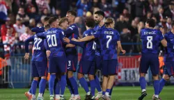 Varaždin, 12.10.2025 - Utakmica kvalifikacija za Svjetsko nogometno prvenstvo 2026., Hrvatska - Gibraltar. Na slici igrači reprezentacije Hrvatske.foto HINA/ Damir SENČAR/ ds