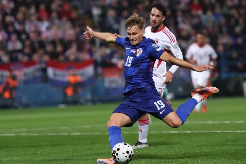 Varaždin, 12.10.2025 - Utakmica kvalifikacija za Svjetsko nogometno prvenstvo 2026., Hrvatska - Gibraltar. Na slici Toni Fruk.foto HINA/ Damir SENČAR/ ds