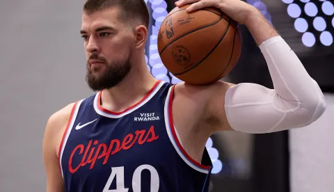 epa12415668 Los Angeles Clippers center Ivica Zubac stands for a photo during the Los Angeles Clippers media day at Intuit Dome in Los Angeles, California, USA, 29 September 2025. EPA/ALLISON DINNER SHUTTERSTOCK OUT