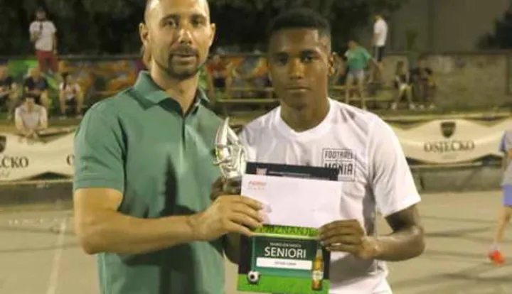 Osijek, 03. 07. 2022, Finalno vecer, malonogmetnog turnira: "Tri kornera penal". Robert Seligman i Vitor Lima.snimio GOJKO MITIĆ