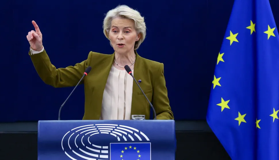European Commission President Ursula von der Leyen delivers the State of the European Union address to the European Parliament, in Strasbourg, France, September 10, 2025. REUTERS/Yves Herman Photo: YVES HERMAN/REUTERS
