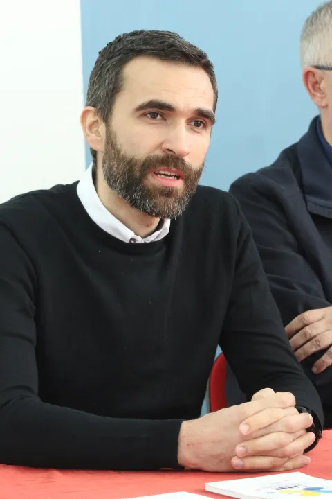 Osijek, 02. 024. 2025, Press povodom &scaron;trajka prosvetara u četvrtak. Čelnici sindikata, Matija Kroflin, Nezavisni sindikat znanosti i visokog obrazovanja.snimio GOJKO MITIĆ