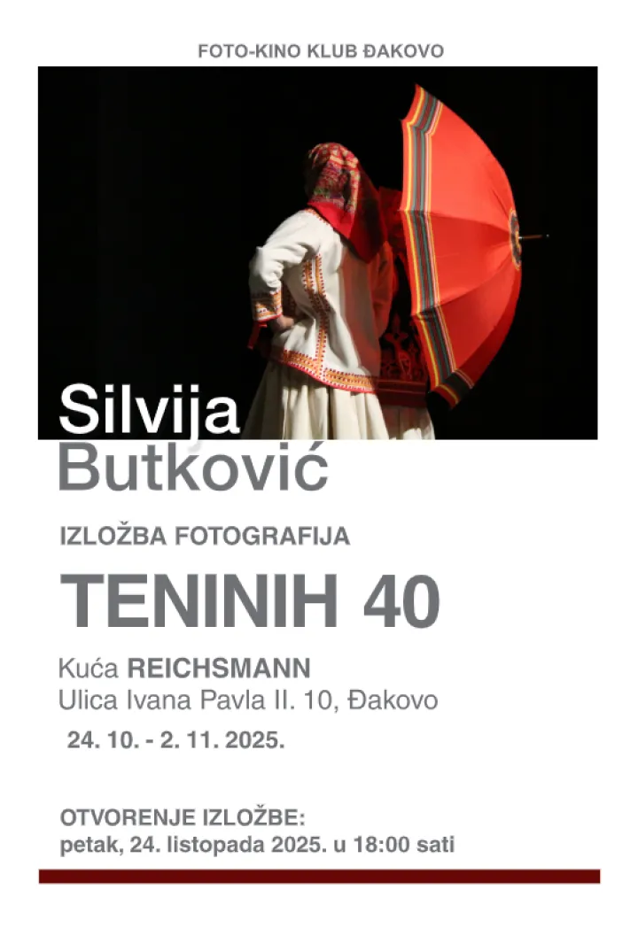 ĐakovoPozivnica na izložbu fotografija Teninih 40, Silvije ButkovićListopad 2025.
