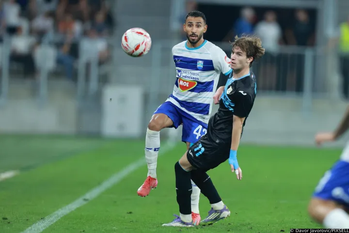 09.08.2025., stadion Opus Arena, Osijek - SuperSport HNL, 02. kolo, NK Osijek - HNK Rijeka. Renan Guedes i Gabriel Rukavina Photo: Davor Javorovic/PIXSELL