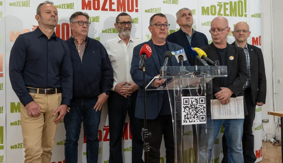 Zagreb, 26.10.2025 - Stranka Možemo! održala je konferenciju za medije na kojoj su predstavili kampanju "Branili smo slobodu". Na slici Dobriša Adamec i Nenad Hodap.Foto Hina/ Dario GRZELJ/ dag
