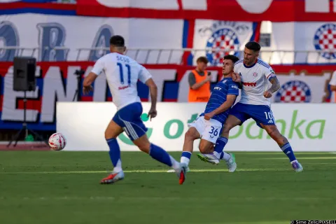 20.09.2025., Split - stadion Poljud, Split - SuperSport HNL, 7. kolo, HNK Hajduk - GNK Dinamo. Sergi Dominguez, Marko Livaja Photo: Sime Zelic/PIXSELL