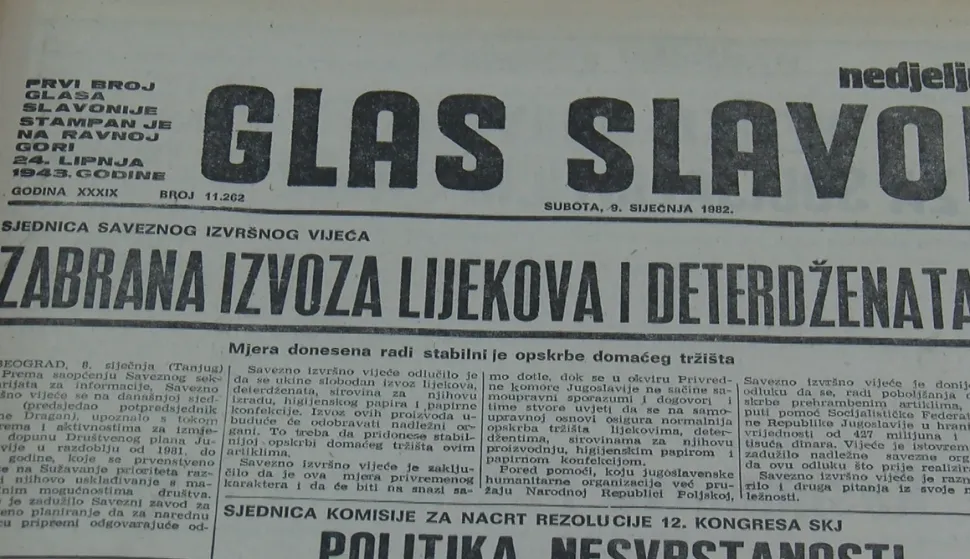 Zabrana izvoza lijekova i deterrdženataGlas Slavonije iz 80-ih
