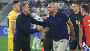 Osijek, 20. 08. 2023, Opus Arena, nogomet. SuperSport Hrvatska nogometna liga 23/24. Osijek - Gorica. Treneri Osijeka, Stjepan Tomas i Gorice, Zeljko Sopic.snimio GOJKO MITIĆ