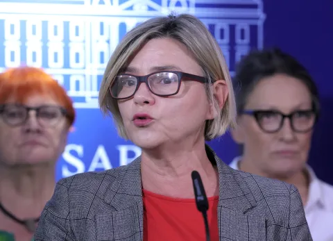 Zagreb.11.6.2025. Zastupnice Sandra Benčić, Urša Raukar-Gamulin i Damir Bakić održali su konferenciju za medije s temom "Vrijedi li glas jednako ili ovisi kome je dat".Na slici Sandra Benčić.Foto HINA/ Tomislav Pavlek/ tp