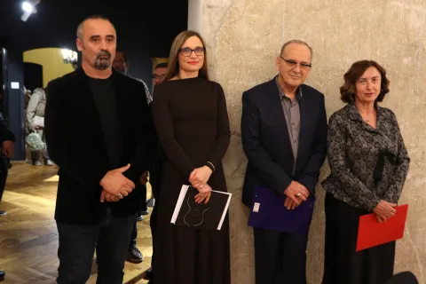 Osijek, 30. 10. 2025, Muzej Slavonije Osijek, MSO, otvorenje izložbe: Dajem vam u ruke tamburu.... Autori izložbe Mario Zbiljski i Andrea Šimičić, te Duško Topić i Zdenka Predrijevac.snimio GOJKO MITIĆ