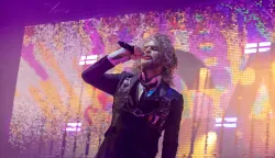 Wayne Coyne of The Flaming Lips at Breese Stevens Field on August 14, 2025, in Madison, Wisconsin (Photo by Daniel DeSlover/Sipa USA) Photo: Daniel DeSlover/SIPA USA