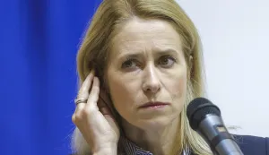 epa12450286 EU High Representative for Foreign Affairs and Security Policy Kaja Kallas addresses a joint press conference with Ukrainian Foreign Minister Andrii Sybiha (not pictured) following their meeting in Kyiv, Ukraine, 13 October 2025, amid the Russian invasion. Kaja Kallas arrived in Kyiv to meet with top Ukrainian officials. EPA/SERGEY DOLZHENKO