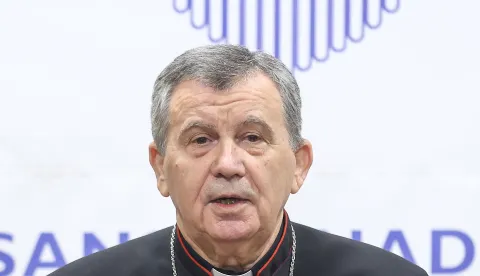 24.12.2024., Sarajevo, Bosna i Hercegovina - Snimanje bozicne cestitke i konferencija za medije vrhbosanskog nadbiskupa Tome Vuksica. Photo: Armin Durgut/PIXSELL