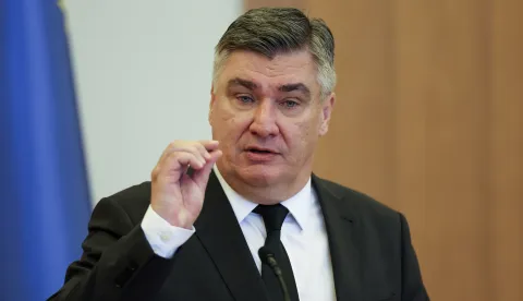 Zagreb, 16.09.2025 - Predsjednik Republike Hrvatske Zoran Milanović primio je &scaron;vicarsku predsjednicu Karin Keller-Sutter koja je stigla u službeni posjet Republici Hrvatskoj. Nakon razgovora dvoje predsjednika je održalo zajeničku tiskonu konferenciju.foto HINA/ Damir SENČAR/ ds